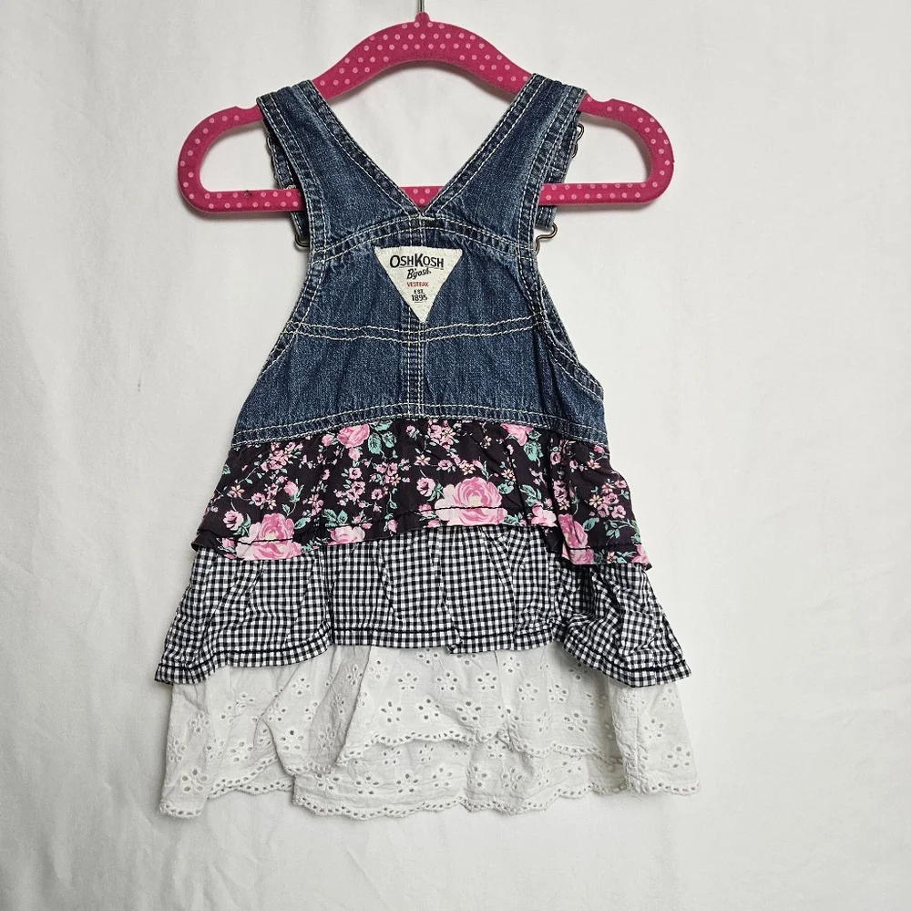 Oshkosh B'gosh Denim Floral Layered Overall Dress 18 Months